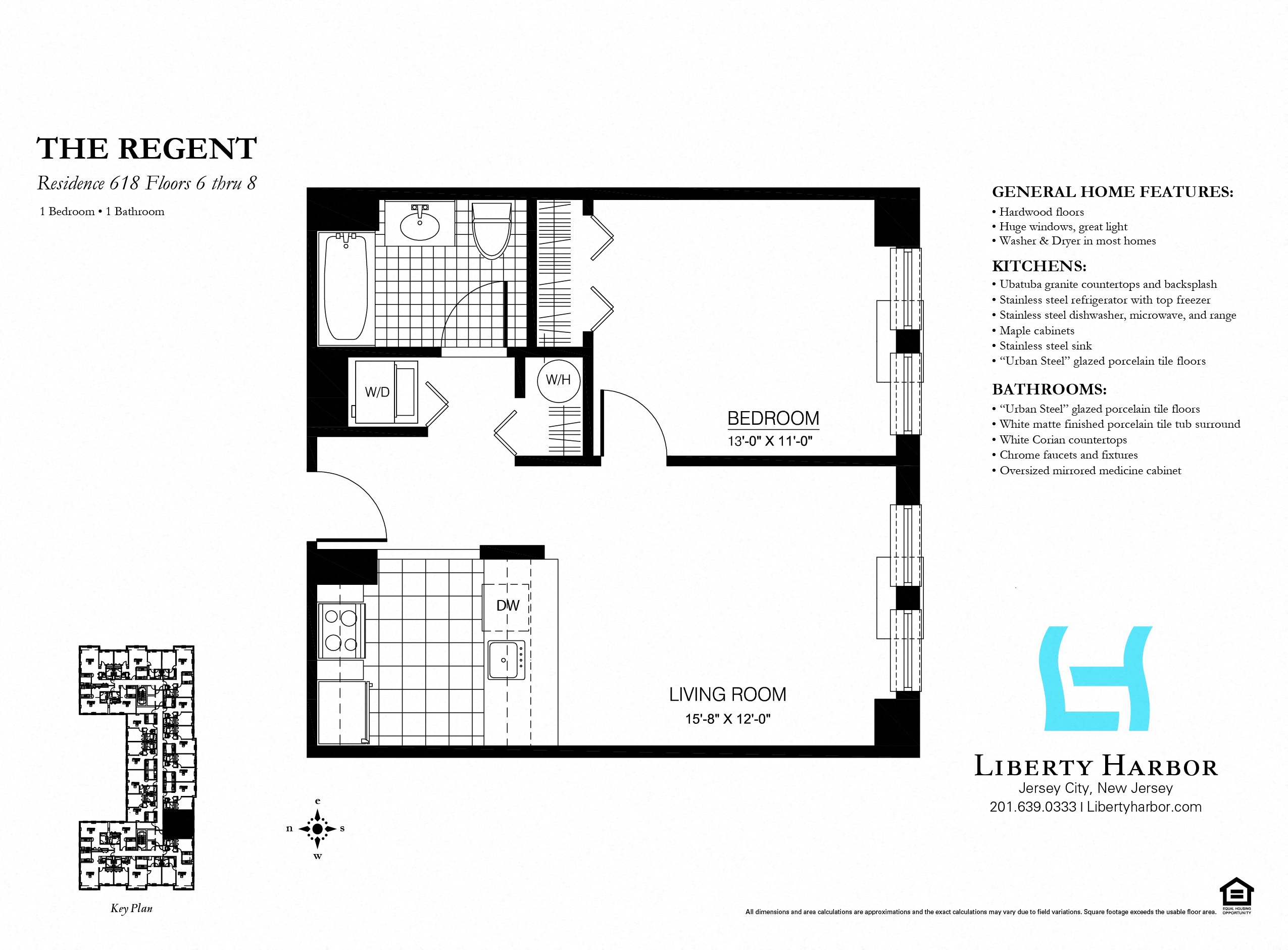 Floor plan for 1 bed, 1 bath, 628 sqft